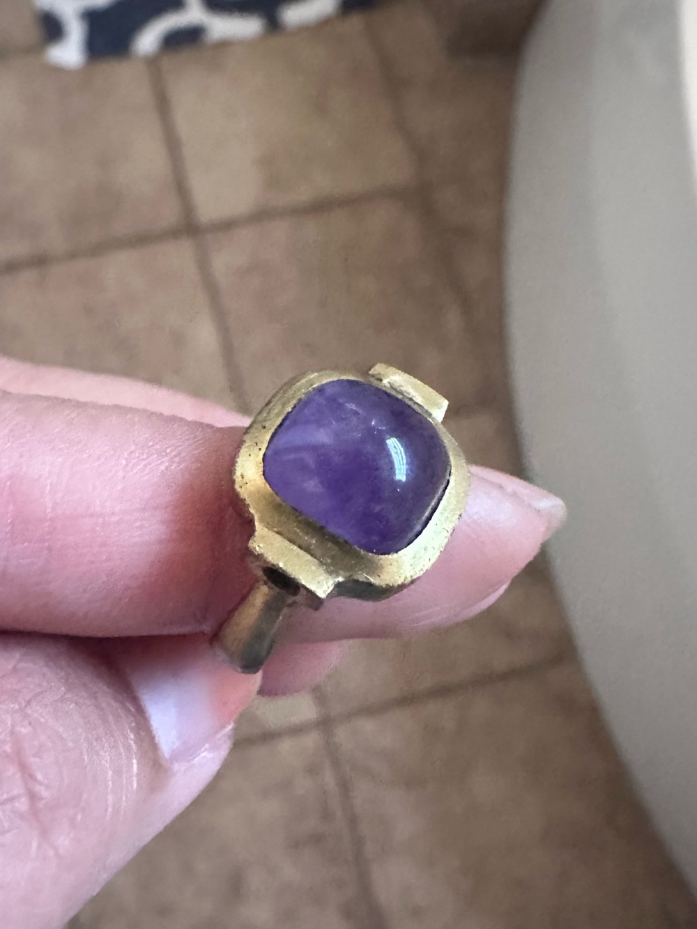 Cocktail Ring with amethyst cabochon sz 7 - Women's Fashion Ring
